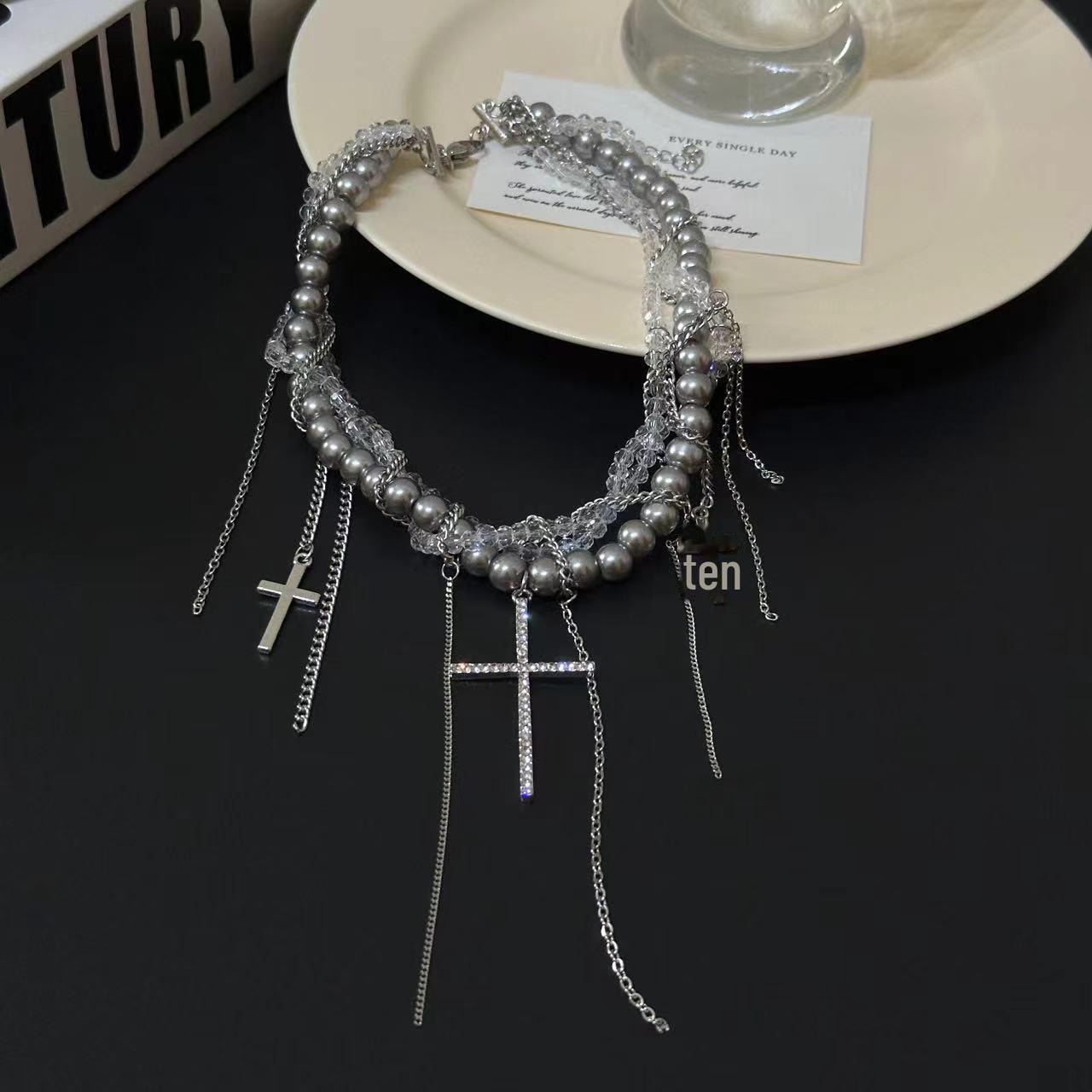 

Шикарное ожерелье с многослойной подвеской в виде креста с жемчугом и кисточками для женщин