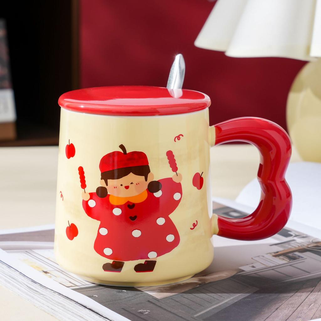 Festlig keramikkkopp med lokk Skje fyrverkeri Oransje jentekrus Høypresisjonsvannkopp Husholdningsjentehjerte