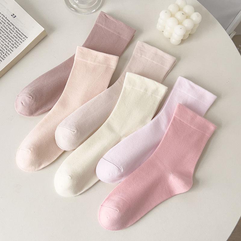 Pink Style Women's Cotton Socks Solid Color Comfortable Suede Daily Mid-tube Socks