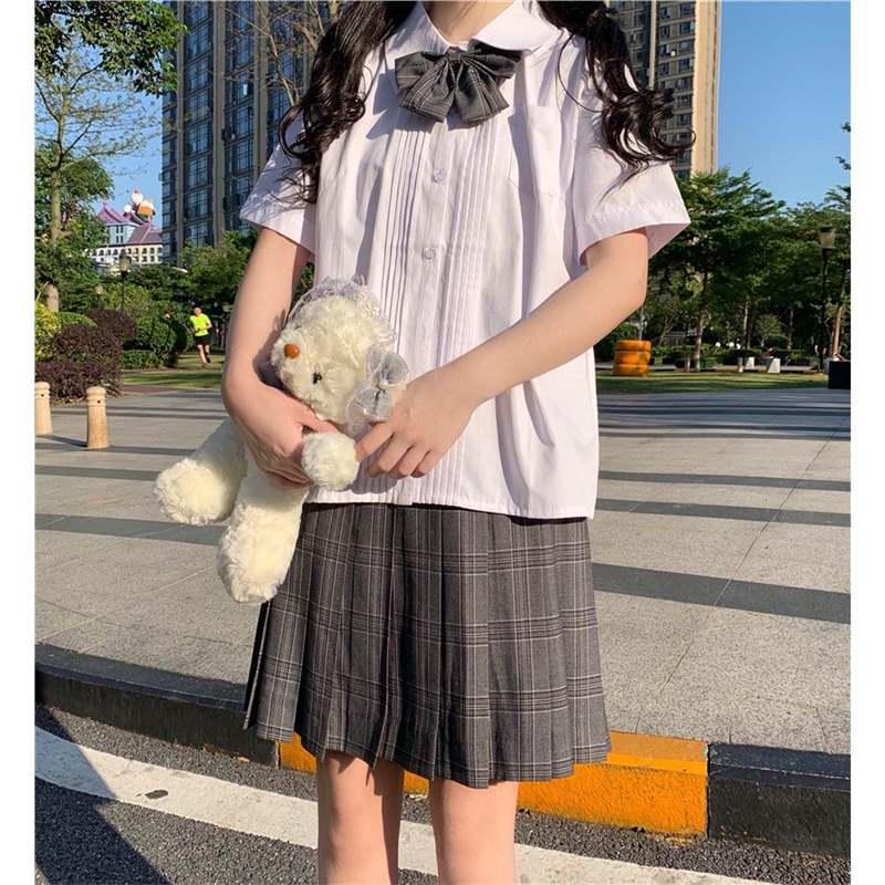 

Japanese College Style Women s Milk White Short Sleeve JK Uniform Shirt XS