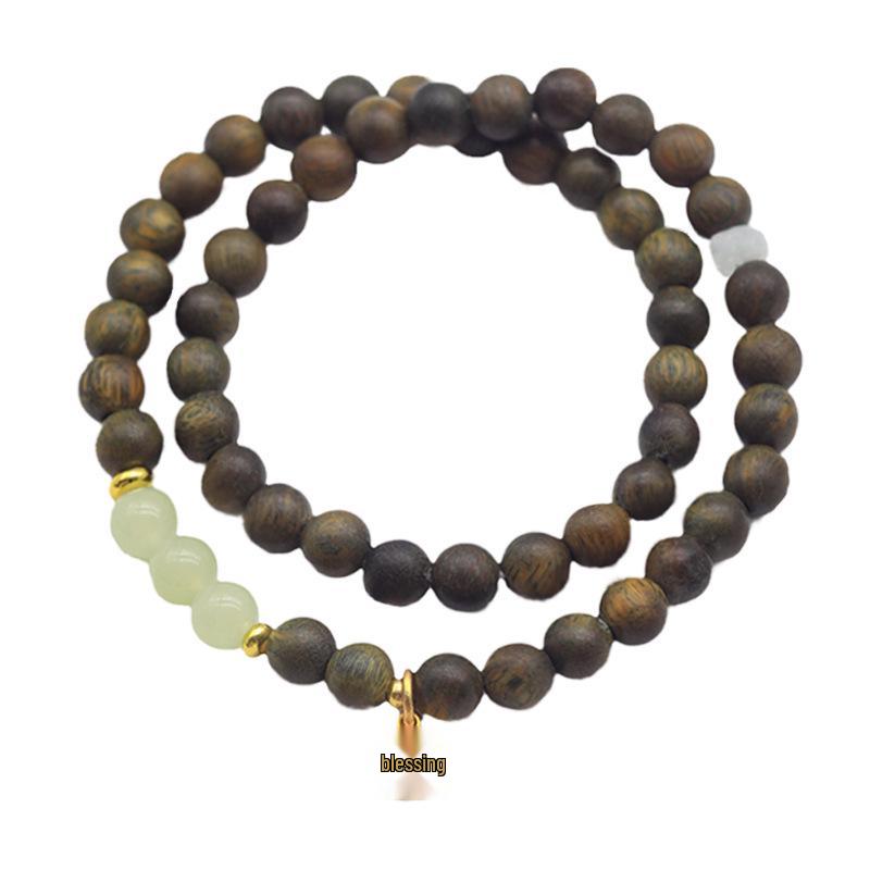 Tan Wangqing Natural Green Sandalwood & Hetian Jade Silver Bracelet - New Chinese Ancient Style Gift for Women