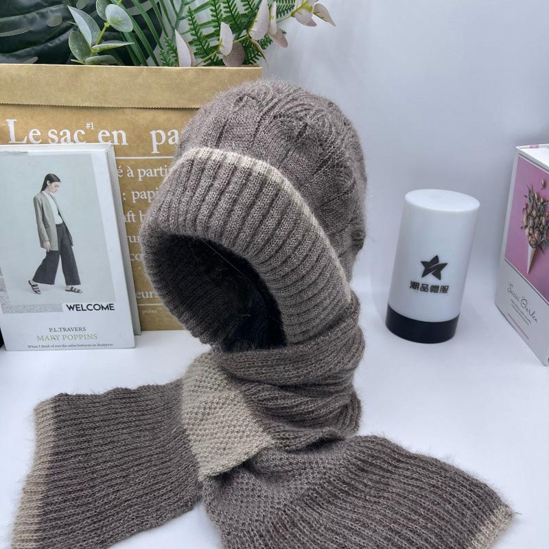 Hat female autumn and winter warm knitted wool snow hat cycling mother fashion ear protection headgear scarf integrated hat