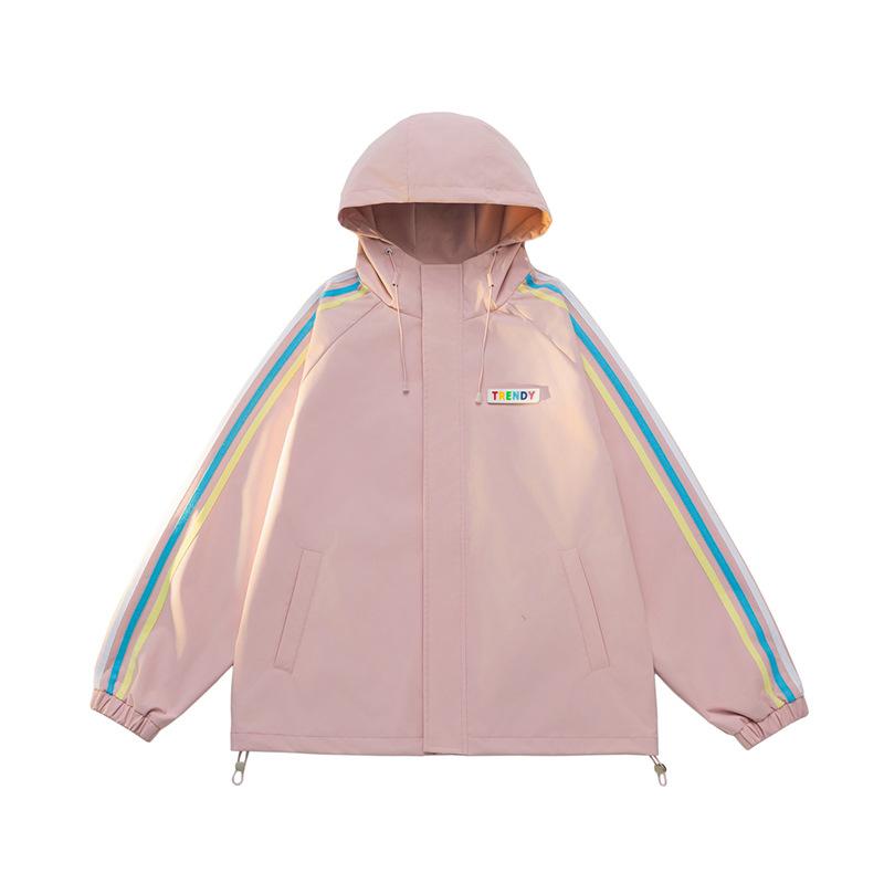 Jackets for Men and Women In Spring and Autumn Dopamine Couple Striped Waterproof Jacket for Men