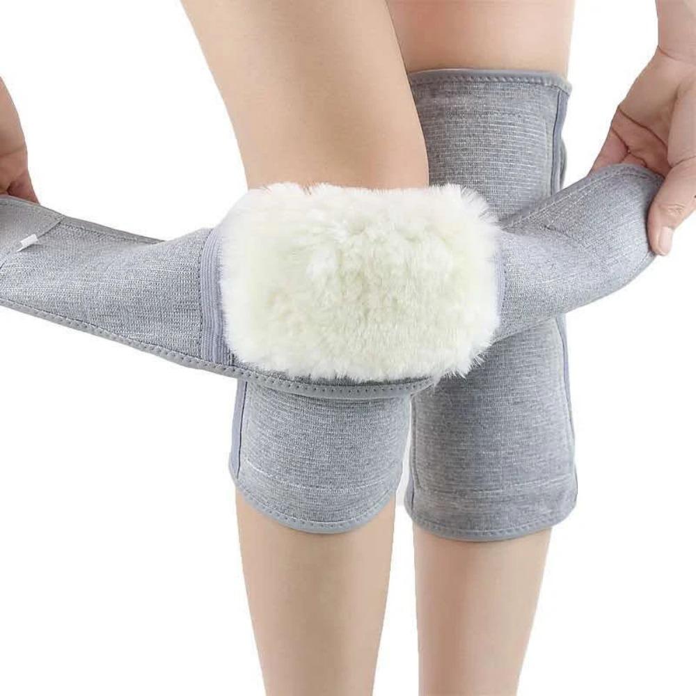 

1 Pair Wind Protection Woolen Knee Pad Thicken Woolen Leg Warmer Plush Knee Warmer Men/Women XL-Grey with stick
