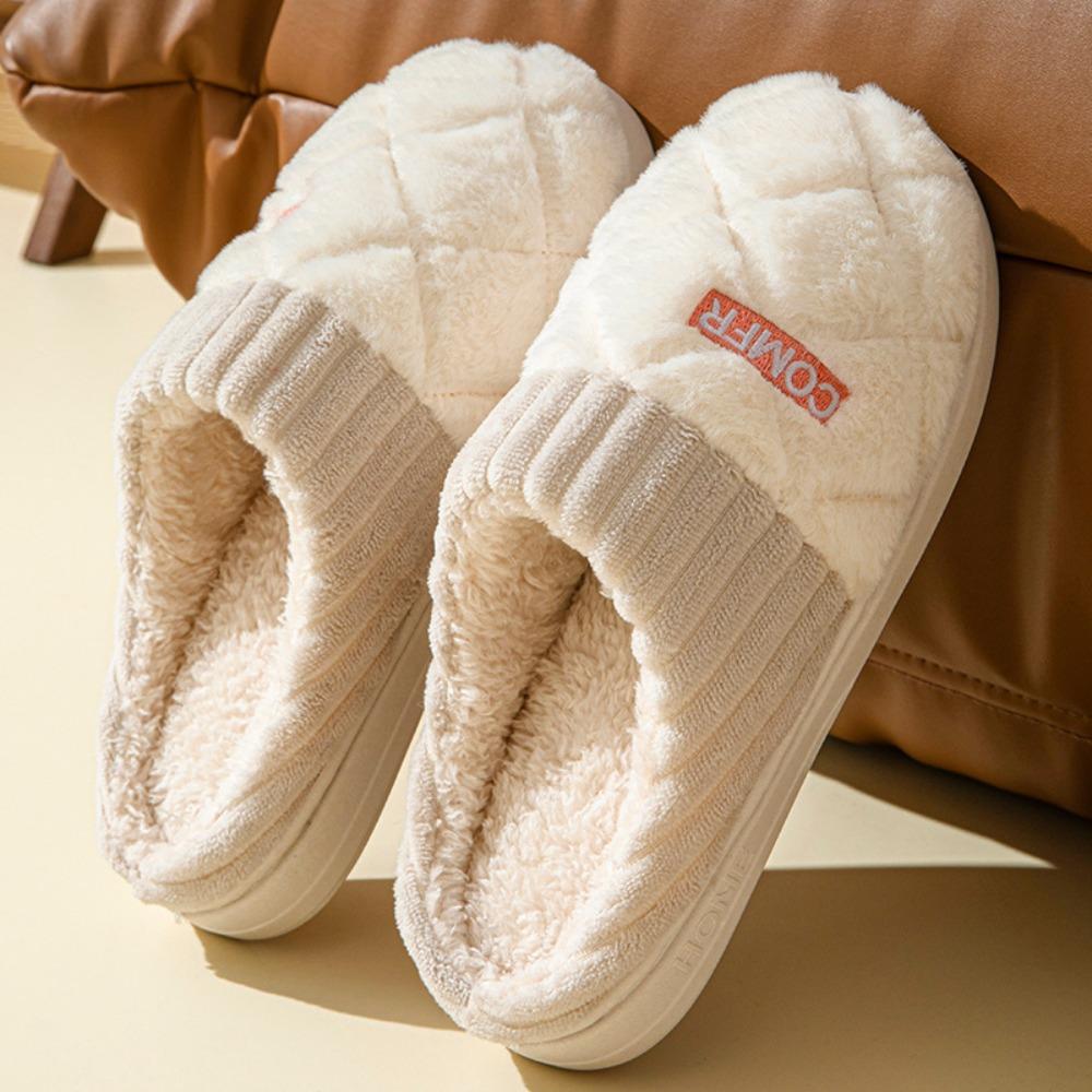 Cotton Slippers Women Autumn Winter Home Thick Sole Non-Slip Plush Fuzzy Indoor Warm Couple Men House Slippers