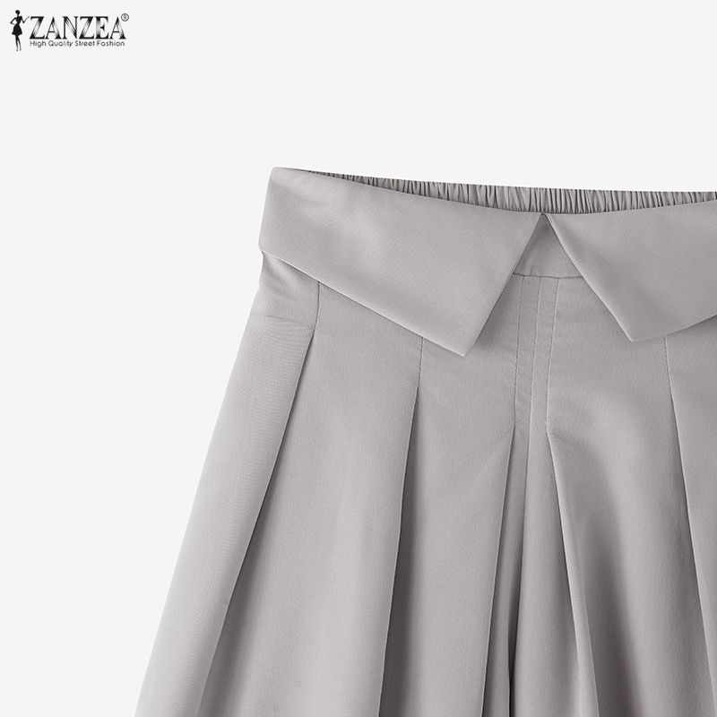ZANZEA Woen Elastic Waist Solid Color Loose Casual Wide Leg Pants