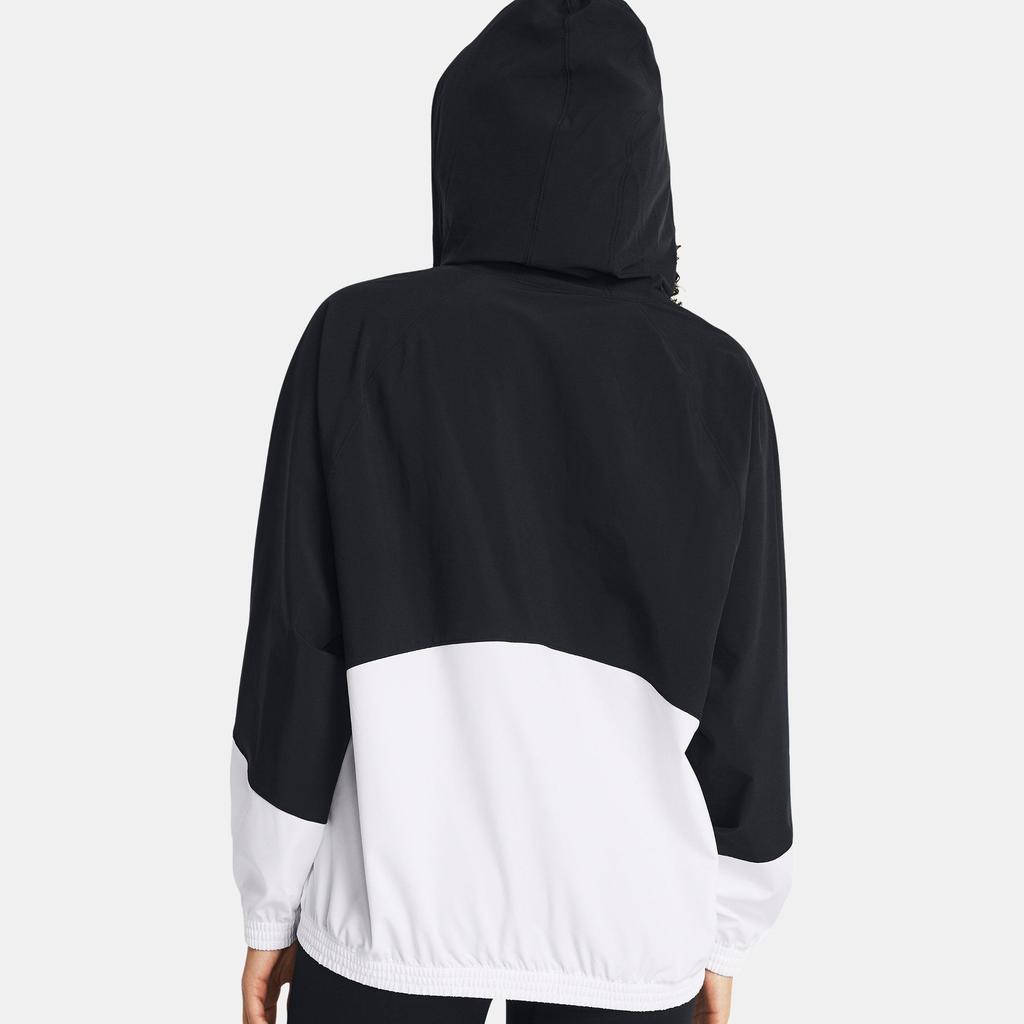 Under Armour UA Armour Color Block Hooded Zip Design Raglan Long Sleeve Jacket Women Jacket Black White 1382699-001