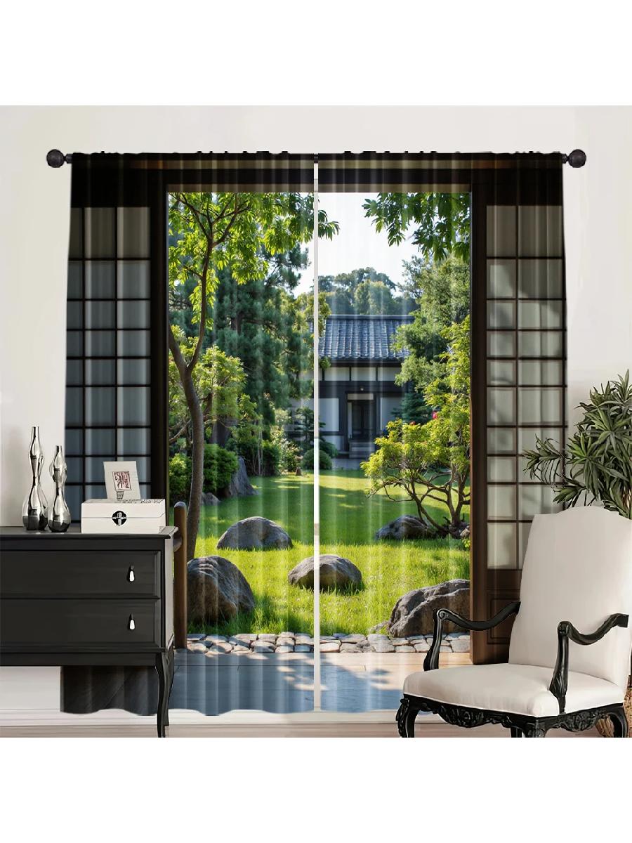 

2pcs Serene Japanese Garden Printed Curtains, Designed for Light Filtering, Quality Material, Ideal for Zen Style Home Window De 24x59in(60x150CM)x2&Rod Pocket