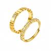 Adjustable Classic Couple Rings Set Rhodium/Gold Plated Brass Open Rings with Zircon Flower Design for Lovers