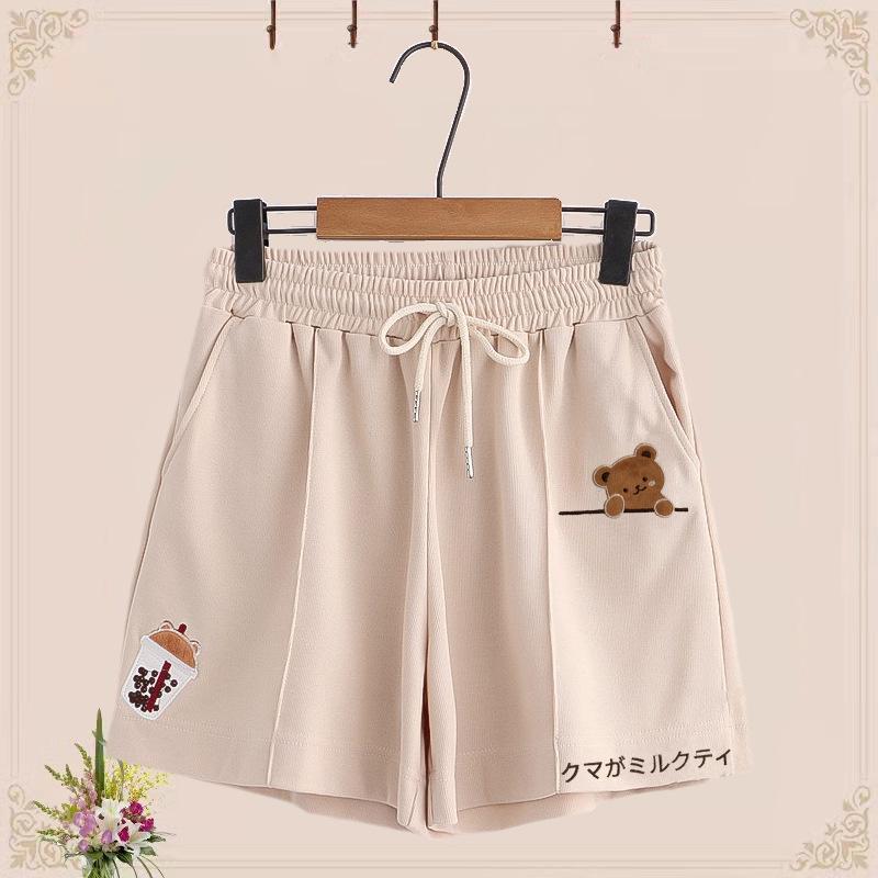 2024 Junior High Girls' Cute Bear T-Shirt & Shorts Set - Japanese Style