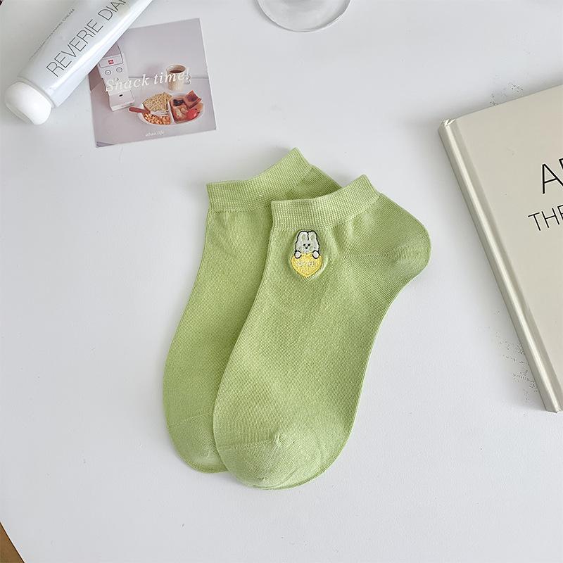 

Носки, Короткие носки, Хлопковые носки, Милый мультяшный вышитый маленький кролик, Носки-лодочки, Весенне-летние стили, Универсальные клетчатые короткие носки 1 pair