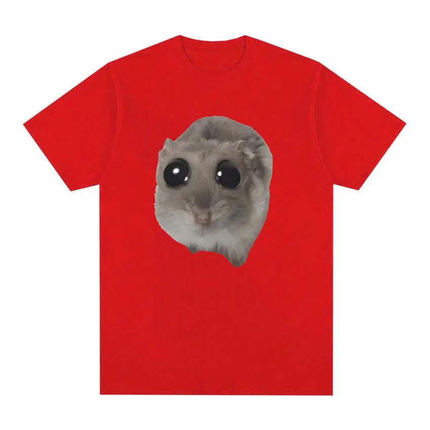 Funny Sad Hamster Meme Cry BiG Eye Cute Mouse  T Shirt Men Women Casual Short Sleeve T-shirts Tops 100% Cotton Oversized T-shirt