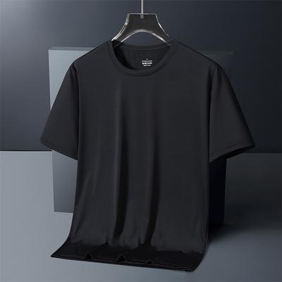 Eis Seide Schnelltrocknendes Kurzarm-T-Shirt Für Herren, Extra-Groß Übergröße, Rundhalsausschnitt, Einfarbige, Dünne, Locker Geschnittene Lässige Trendige T-Shirt