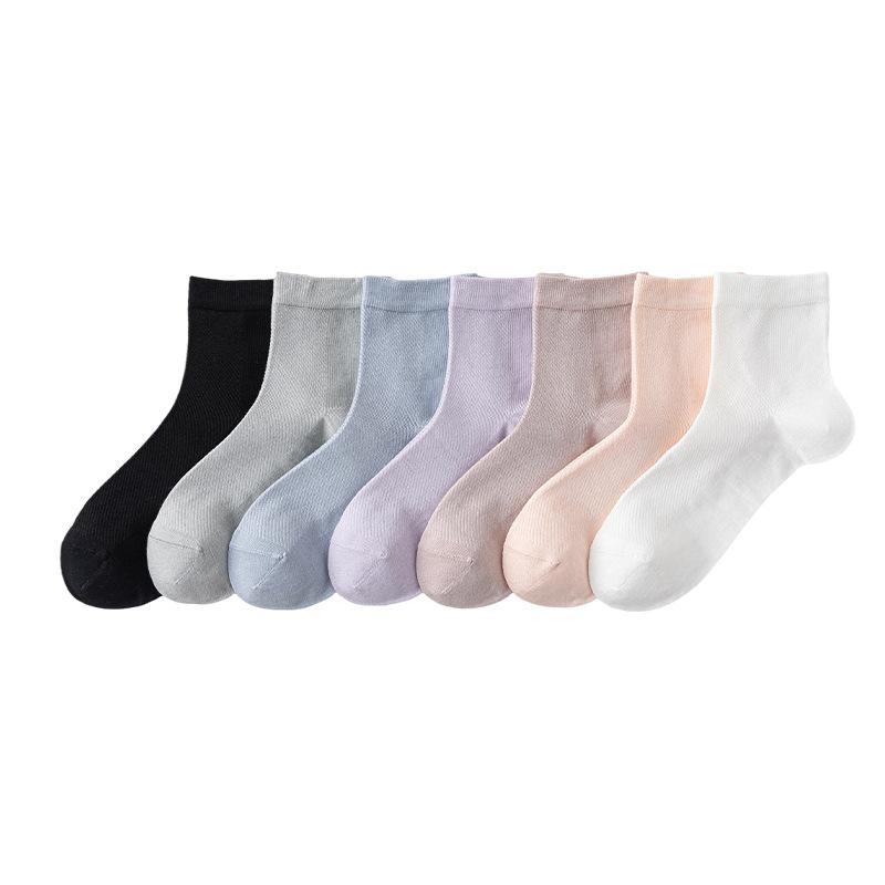 Female Spring and Summer Thin Leisure Pure Color All Build Sweat Absorption Breathable Mesh Moon Boneless Tube Socks