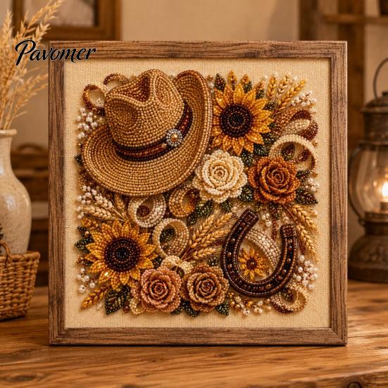 Western Wall Art Decor Charm Faux Pearl Kit, DIY Cowboy Hat Painting Creative Hobby for Beginners Rustic Farmhouse Crafting Kit Adults, Home