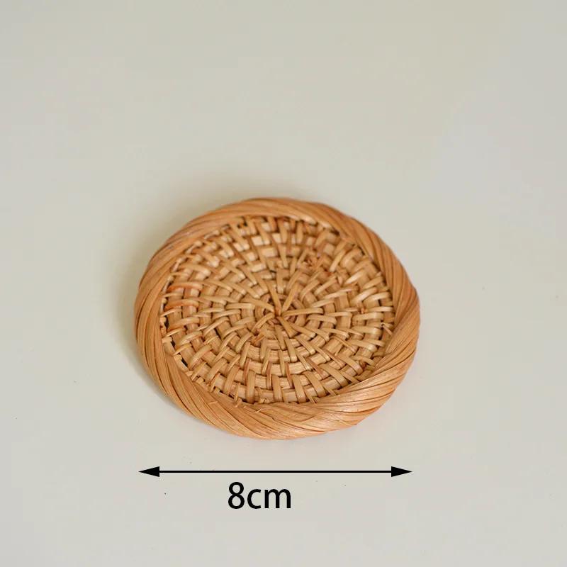 

Handmade rattan coaster creative placemat round tea cup insulation bowl rattan coaster cover pad coffee cup pad L