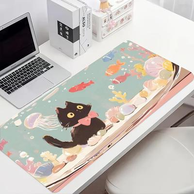 Cats And Fish Mouse Pad Large Computer Office Game Table Mat Rubber AntiSlip Stitched Edge Keyboard Mats 90x40 Xxl Desk Pads