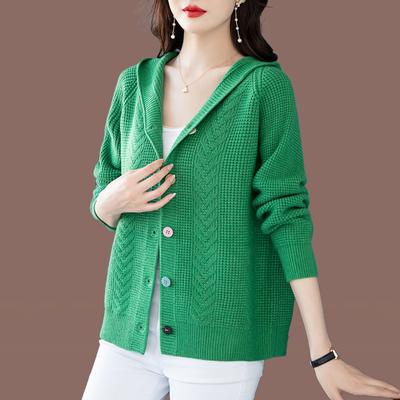 Kapuzenjacke Koreanisch Vielseitig Gestrickt Strickjacke Damen Kurze Lässige Herbst Winter Einfarbig Mama Outfit Pullover Jacke