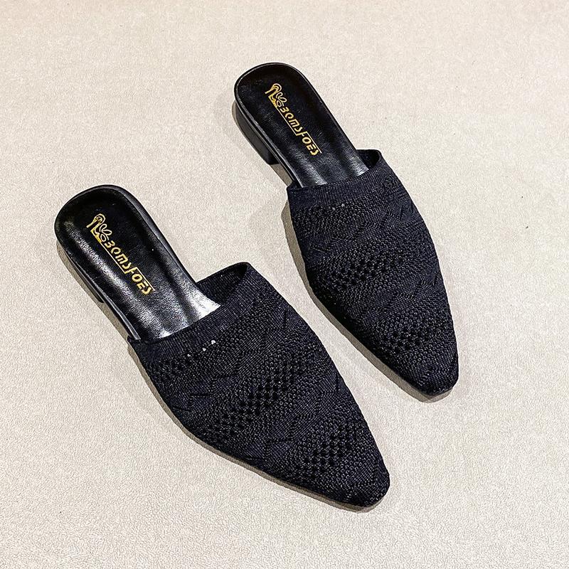 

Fashion Women s Shoes Outdoor Fashion Women Slippers Female Square Toe Shallow Low-heel Casual Footwear Comfortable Sandals Slides 36 чёрный