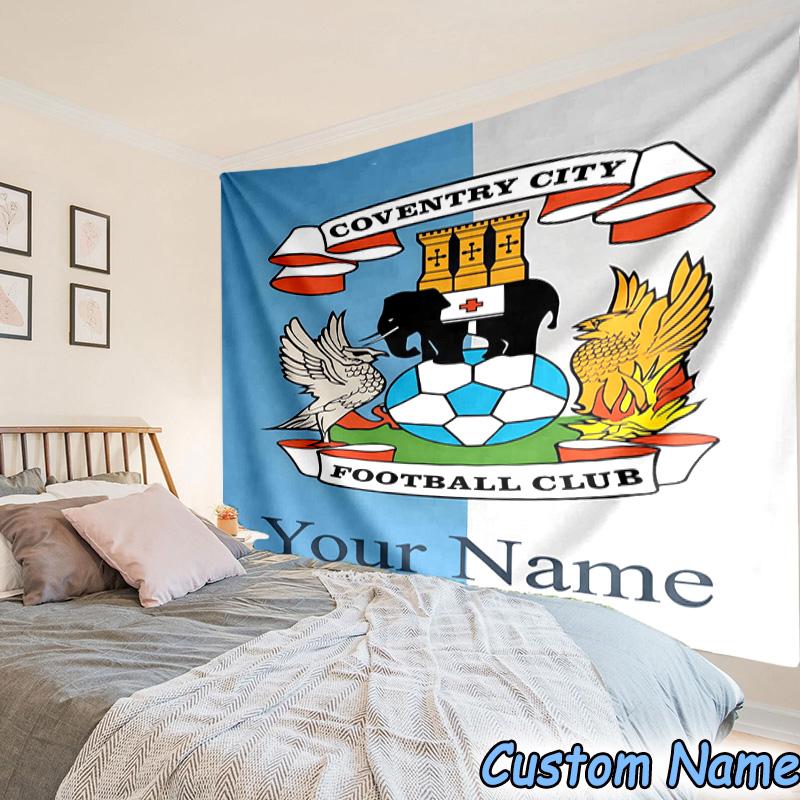 Custom Name Coventry City Crest Design Printed Tapestry, for Bedroom,Livingroom, dormitory, Large Wall Decor, Fabric Decor Fan Birthday Gifts