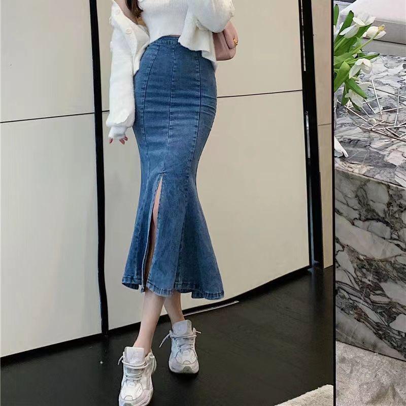 Юбка-бюстье в ковбойском стиле, юбка-бюстье с открытыми плечами, осенне-зимняя, с высокой талией, эластичная, средней длины, черная, с оборками, юбка до бедер, джинсовая юбка S