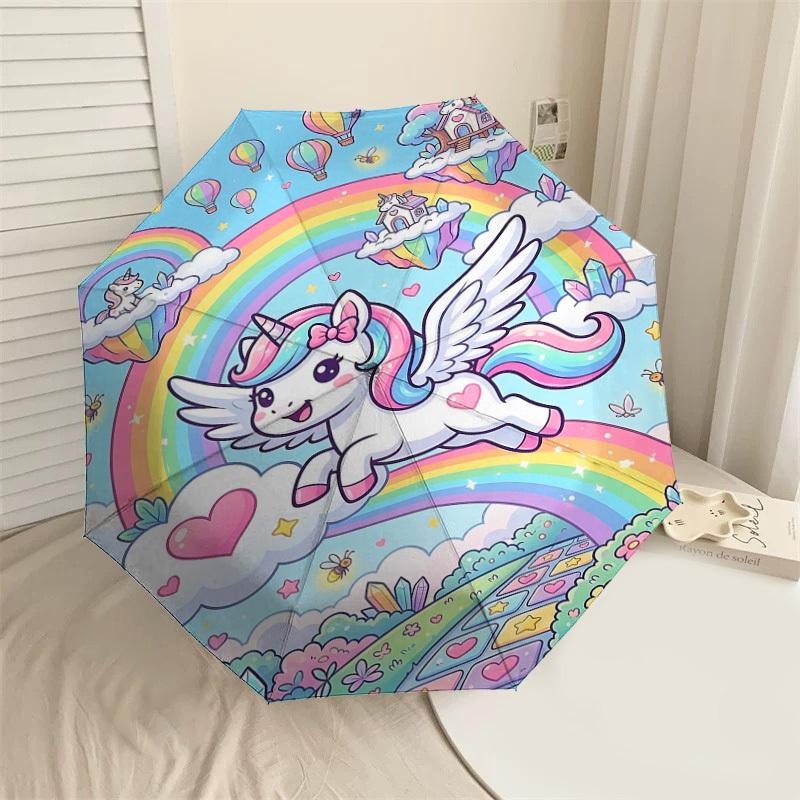 

1PC Unicorn Rainbow Umbrella-8-Rib Reinforced Portable Folding Travel Suitable for All Seasons Outdoor Daily Use-Z0494