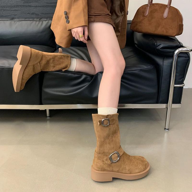 

thick-soled black Martin boots women s shoes 2025 new muffin shoes small height-increasing short boots spring and autumn fashion single boots 40