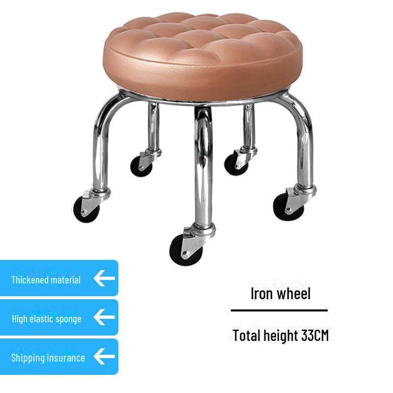 Silent Mobile Beauty Stool with Universal Wheels - Multifunctional, Low-Profile, Round Design for Home or Studio Use.