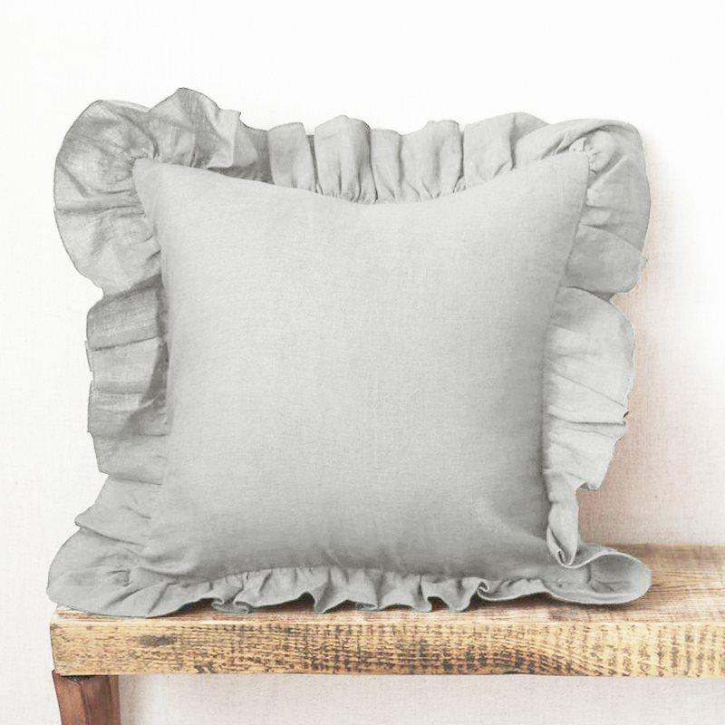 Taies d'oreiller à volants 100% lin, Housse de coussin douce et confortable, Oreillers de canapé Décoration de maison Ornement de canapé de salon