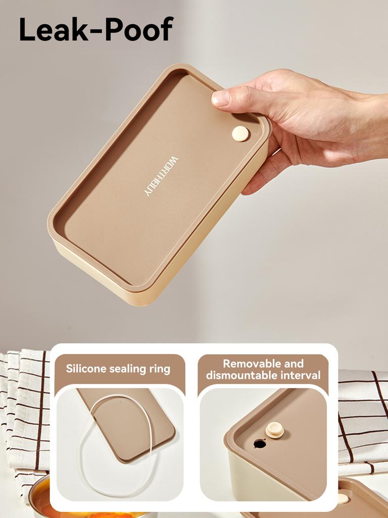 WORTHBUY Microwave Bento Box With Tableware Portable Double-layer Lunch Box Leak Proof Divided Food Containers For Student Kids