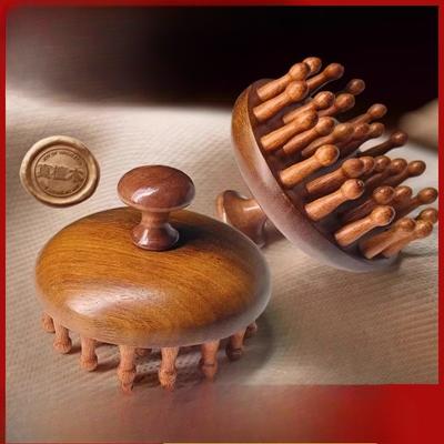 Natural Sandalwood Massage Comb - A Tool for Massaging The Scalp Meridians and Clearing The Head - 28-tine Round Disc Wooden Comb