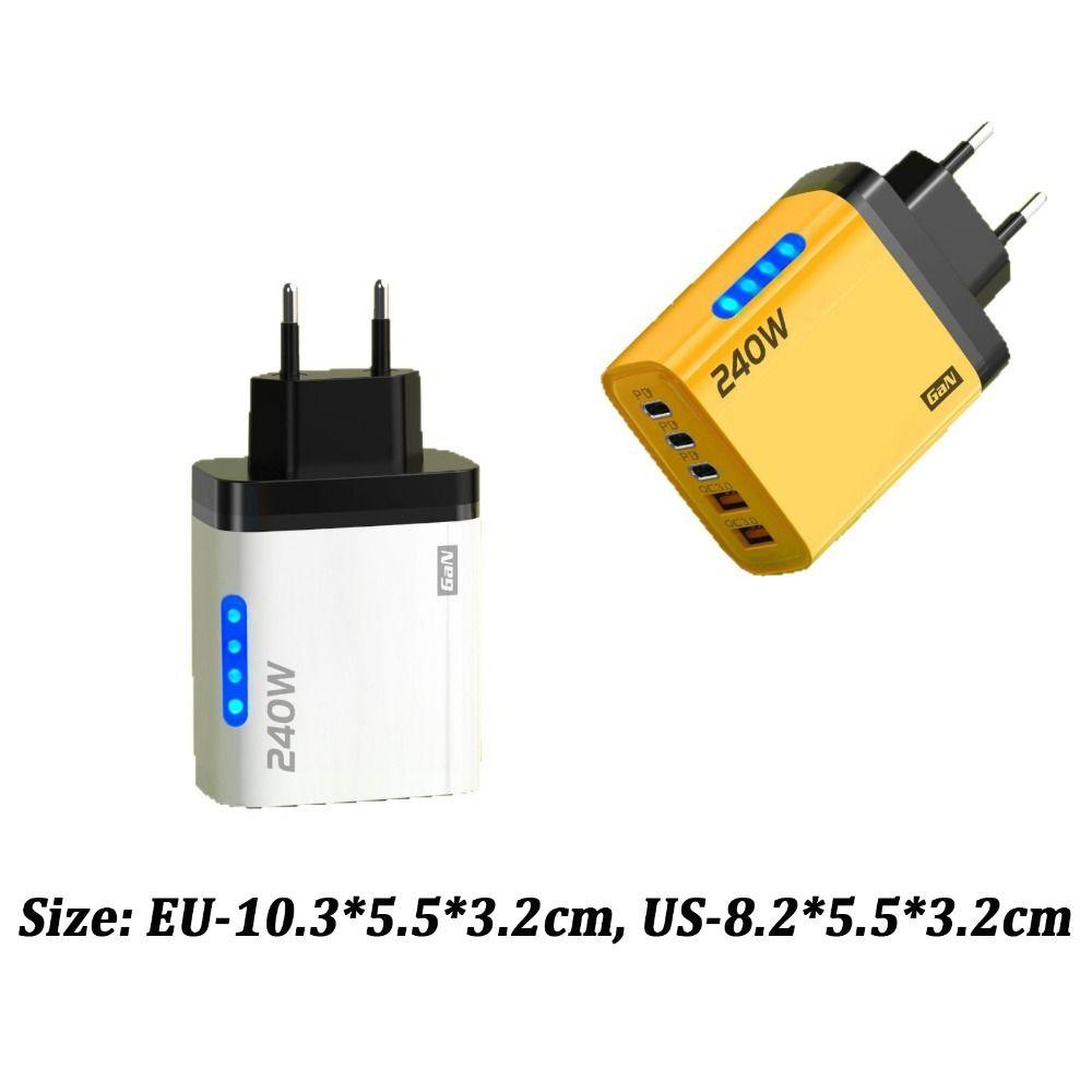 5 Ports Phone Charger Adapter With Light USB C Charger 240W Charger Plug for iPhone/Xiaomi/Samsung