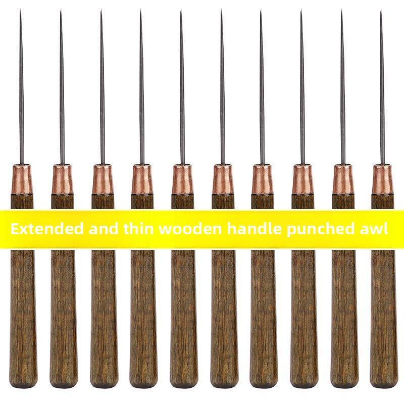 Wooden Handle Leather Awl Tool Sharp Punch Needle for Stitching Shoe Repair Belt Making Professional Leatherworking Hole Puncher
