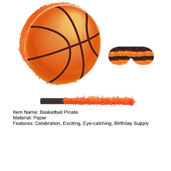 Basketbalová piňata se šátkem na oči, pálkou a konfetami, zásoby na párty s basketbalovou tématikou pro děti, dospělé, sportovní dárky na narozeninovou oslavu