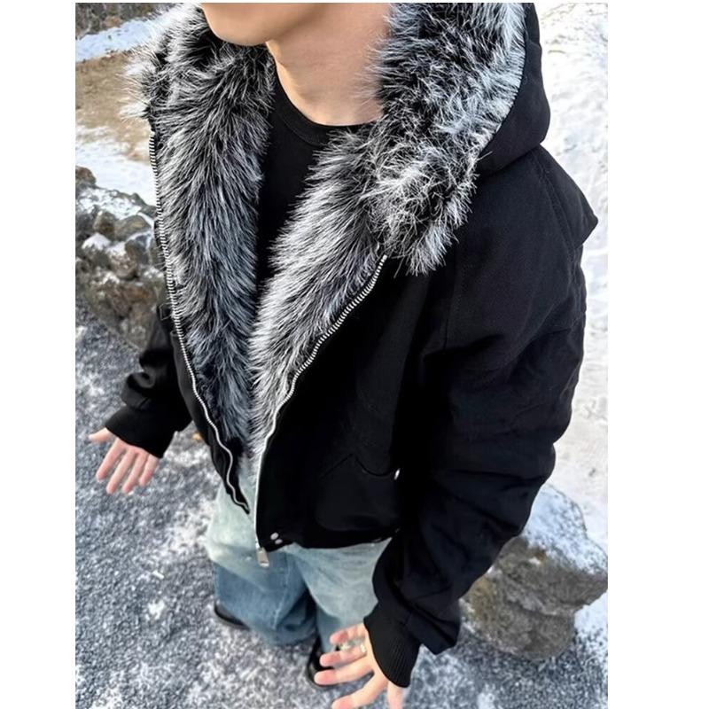 Men's Winter Mountain Eagle Cotton Padded Jacket with Imitation Rabbit Fur and Shark Gill Design.
