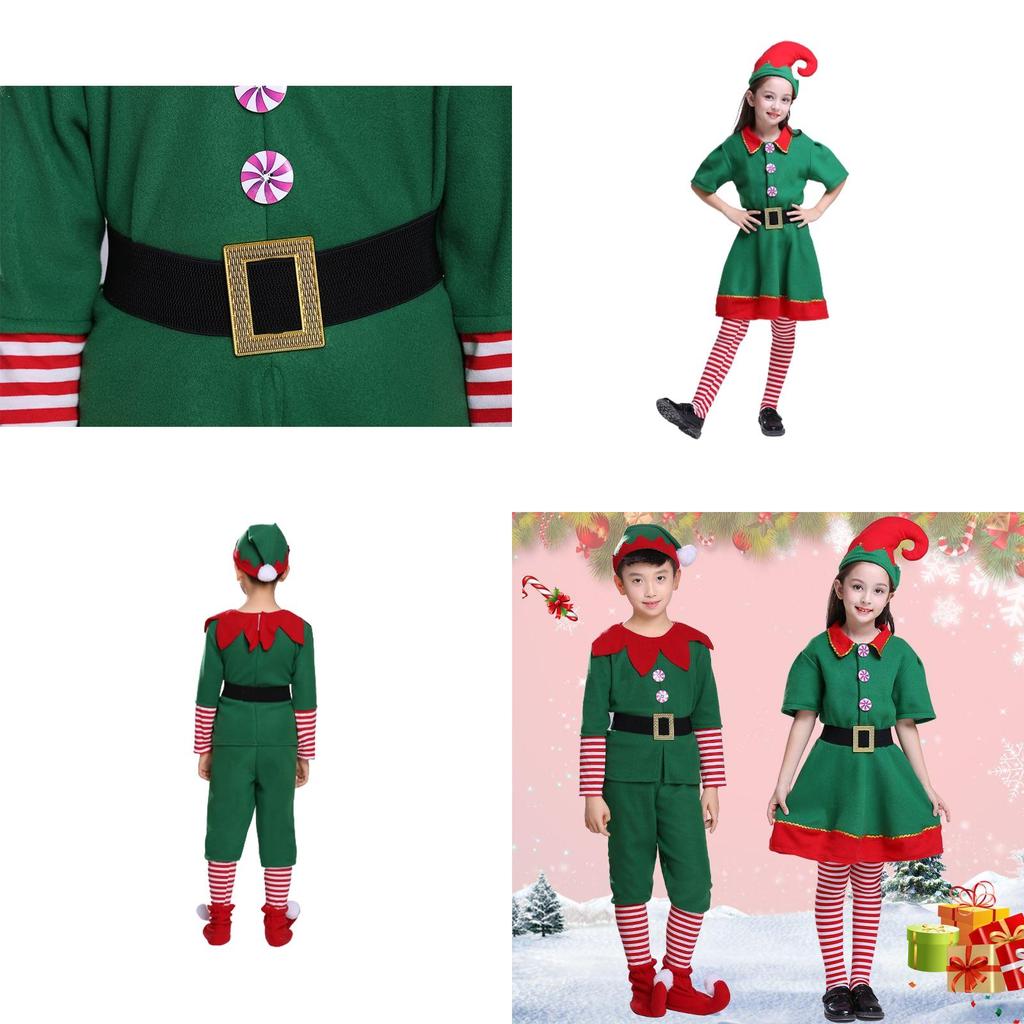 High-quality Fleece Kids Christmas Elf Cosplay Outfit For Creative Xmas Role Play