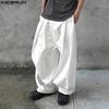 INCERUN Men Zipper Button Waist Solid Pleated Casual Long Pants Trousers