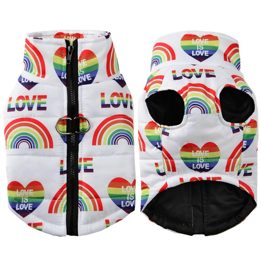 Windproof Warm Dog Clothes Love Print With D-ring Zipper Winter Waterproof Puppy Jacket For Small Medium Dogs Yorkshire Pet Coat