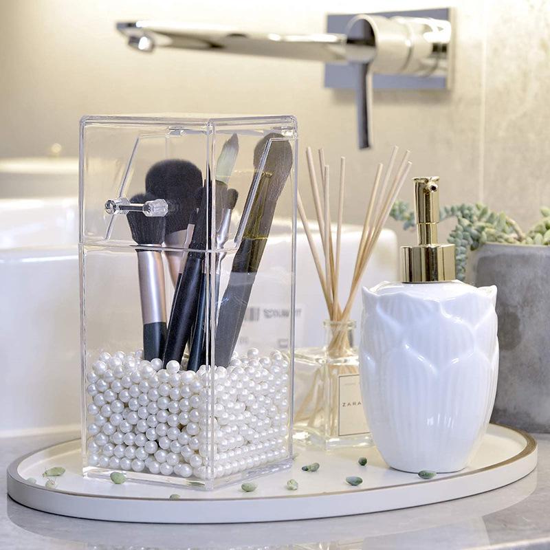 Transparent Flip-Top Acrylic Dustproof Makeup Brush and Pen Holder