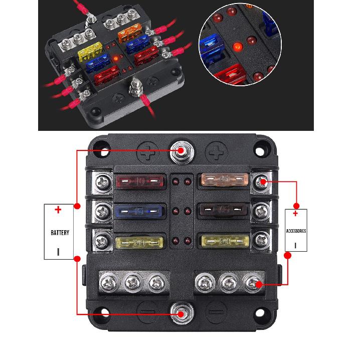 Car Boat Fuse Box Holder With 6 Ways Blade Fuse Holder Block Warning Indicator 12V 36V Power Distribution Panel Board Fuse Holders1