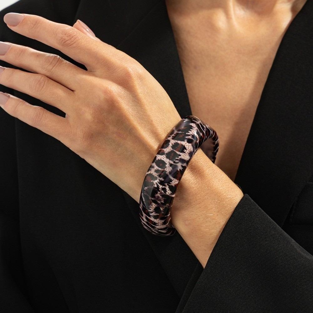 Leopardenmuster Acryl Armreif Dick Retro Handring Kreativ Unregelmäßig Breites Armband Mädchen