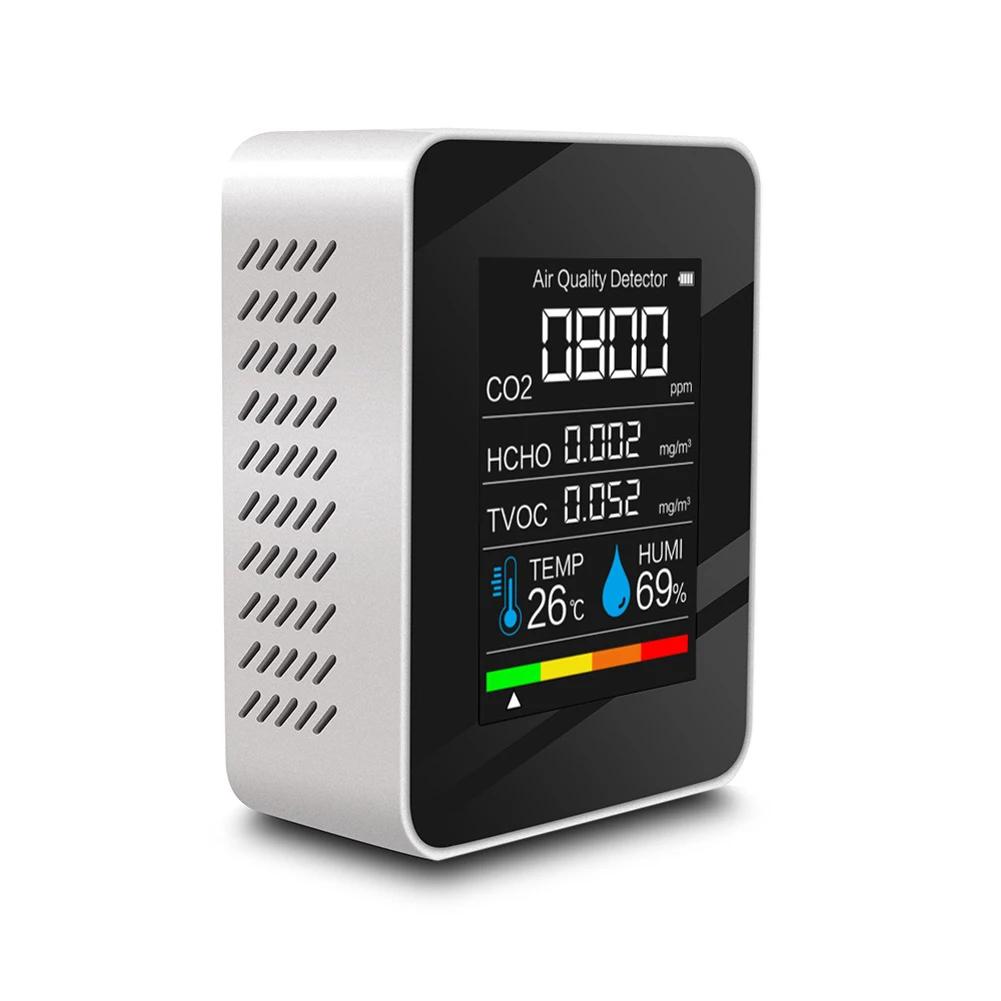 Luftqualitätsmonitor 5 in 1 Innen-CO2-Detektor Formaldehyd HCHO TVOC Tester LCD Temperatur Feuchtigkeitstester Alarm CO2-Messgerät