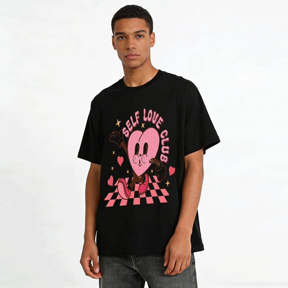 Retro Selbstliebe Club Cartoon Herz Print Lässiges Oberteil Reines Baumwoll-T-Shirt