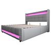 Upholstered Bed 160*200cm with LED Lighting and USB Socket, Headboard with Shelves and Storage, With Hydraulic for Storage, Linen Fabric Light Grey
