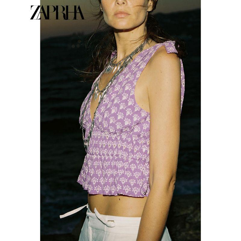 Zaprha 2025 Summer New V-neck Sleeveless Hollow Embroidery Bowknot Decoration Sling Short Jacket 8015704