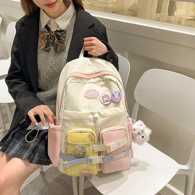Women's Large Capacity Backpack Color Block Schoolbag for Primary and Secondary School Students