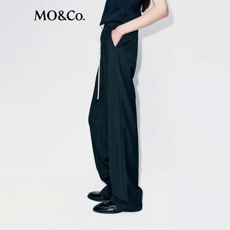 MO&Co. Women's Merino Wool Drawstring High-Waisted Straight Trousers