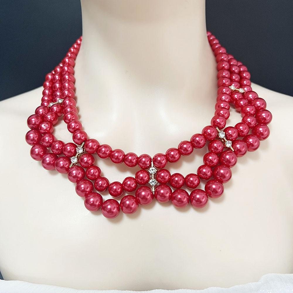 Versatile glass imitation pearl necklace, earrings, cover chain, small fragrant style, court retro temperament, high-end accessories for women