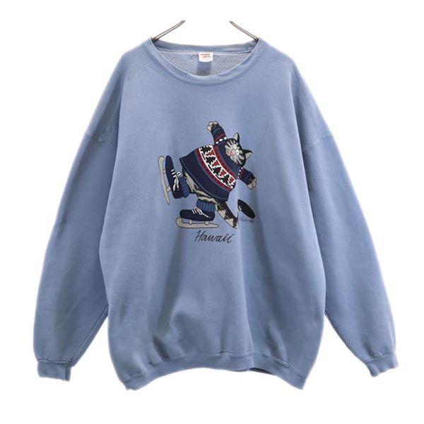 

Crazy Shirt 90s Old Long sleeve sweat trainer XL Blue Back brushed Men s Used