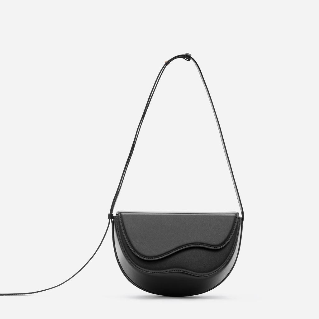 Womens Color Saddle Block Bag Wavy Layered Design Crossbody Bag Minimalist Fashion Shoulder Bag
